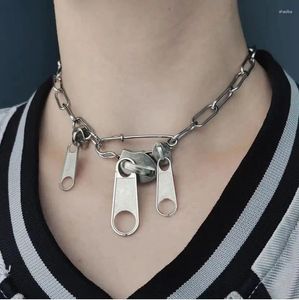 Chains Unique Egirl Y2k Accessories Hip Hop Metal Zipper Slider Charms Pendant Necklace Pin Chain Choker For Women Unisex Party Jewelry