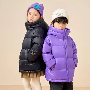 Down Coat Kids Warm Down Bread Jackets For Boys Girls Fashion Teenage Solid Hooded Parka Snowsuits Winter Children Ytterkläder Overcoat 231214