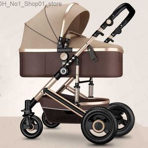 Strollers# New Luxury Baby Stroller Portable pushchair High Landscape Reversible Stroller Four wheels Strollers Travel Pram baby carriage L230625 Q231215