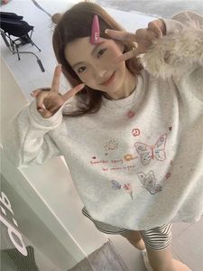 여성용 후드 딥 타운 하루 쿠 카와이 그래픽 프린트 여성 Cutecore Long Sleeve Sweatshirt 한국 레트로 대형 Y2K Tops Grunge Kpop