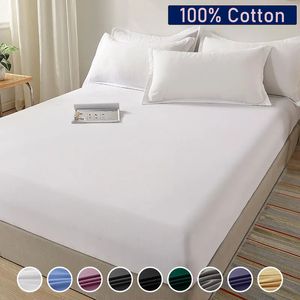 Sängkläder sätter 100 bomullsmonterat lakan med elastiskt band fast färgmadrassöverdrag för singel Double King Queen 140 150 160 180x200 231213