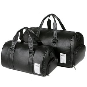 Duffel Väskor Big Capacity Leather Travel Bag Waterproof Fitness Duffle Bag With Shoes Pocket Sports Weekend Bagage Bag Kvinnor Handväska 231214