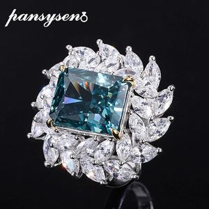 Band Rings PANSYSEN Vintage 100 925 Sterling Silver Tourmaline Aquamarine Simulated Anniversary Ring Fine Jewelry Wholesale 231213