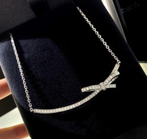 Kvinnliga halsband S925 Silver Bow Halsband med 18K guldpläterad krage benkedja34857895069