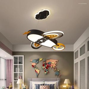 Chandeliers Nordic Creative Airplane LED Chandelier Simple Decor Modern Boy Room Light Cute Children Bedroom Suction Hanging Dual-use Lamp