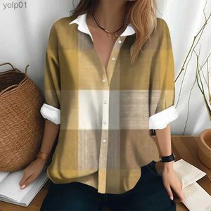 Women's Blouses Shirts New women's shirts blouses Coarse check Retro print shirt Elegant women blouse Long-sled Large size clothing Top camisasL231214