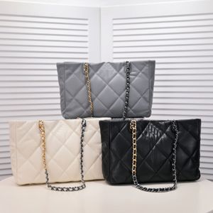 Bolsa tote de luxo de designer, bolsa de pele de cordeiro, bolsa de compras de grande capacidade com grade de diamantes, bolsa, bolsa de ombro, bolsa crossbody, mochila de ombro, bolsa de corrente preta e dourada 5A