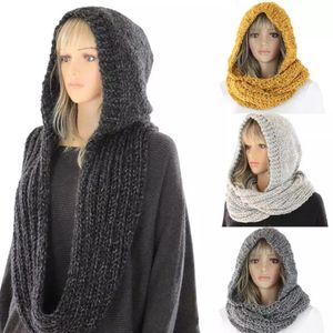 Xales cor sólida lã chapéu cachecol feminino moda casual malha com capuz cachecol outono inverno quente retro cachecol com boné 231214