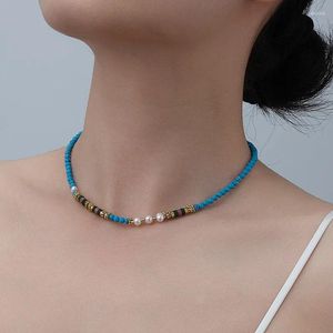 Pendant Necklaces Freshwater Pearl Blue Turquoise Necklace Collarbone Chain Light Luxury