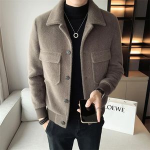 Herrjackor mode Autumn Winter Short Woolen Coat Wool Men Korean Mink Imitation Jacket Trendiga tunga kläder Mens Overcoat S-3XL 231213