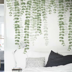 Hand Paint 85cm Tall Green Leaves Vines Wall Stickers Spring Wall Decals for Living Room Bedroom Home Decor Murals Decorative