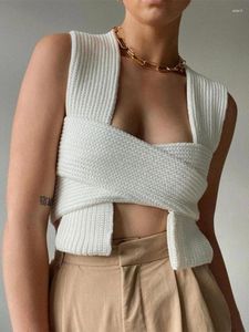 Women's Sweaters 2023 Sleeveless Knitted Crop Sweater Sexy Autumn Summer Fashion Vest Black Casual White Jumper Top Female Pullover