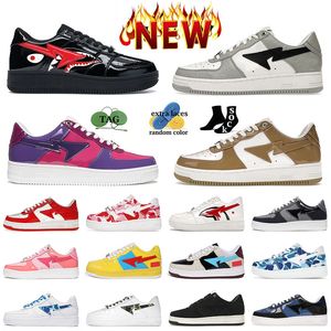 Bapestass Running Shoes Homens Couro Envernizado Branco Cáqui Mulheres Treinadores STA SK8 Tênis Esportivos Bapestaes Sapatos ABC Camo 20º Aniversário Azul Cor Camo Combo Vermelho