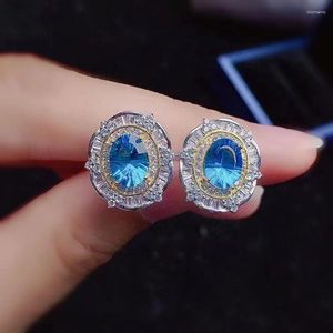 Stud Earrings Classic Sterling Silver Topaz 6mm 8mm Natural Blue For Daily Wear 925 Jewelry