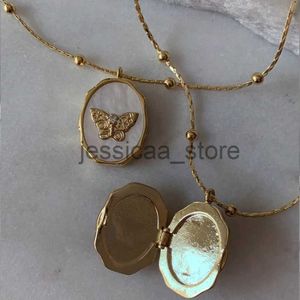 Hänge halsband Japan Korea Shell Butterfly Frame Pendant Fotoalbum Necklace 18K Gold Plated Zircon Women Choker Vintage Eesthetic Jewelry New J231213