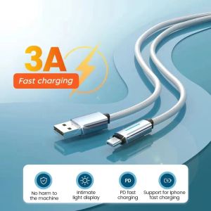 3A USB C Snabbladdning Kabel LED -ljus USB A till Typ C Snabbladdningsdatakabel för Samsung S24 Xaiomi LG Android Charger Cord