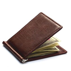 Wallets Genuine Leather Men's Vintage Money Clip Male Bifold Purse Simple Billfold Wallet Men Clamp Slim Cash Card HolderWalle313o