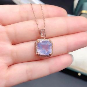 Klassisk ljuslila Amethyst Pendant 10mm 5ct Natural Amethyst Necklace Pendant 925 Silver Crystal Jewelry with Gold Plateing