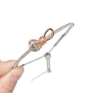 Swarovskiso Bracelet Designer Women Top Quality Bangle Shijia High Edition Rose Gold Bow Pulling Bracelet Women's Element Crystal Bow Bracelet