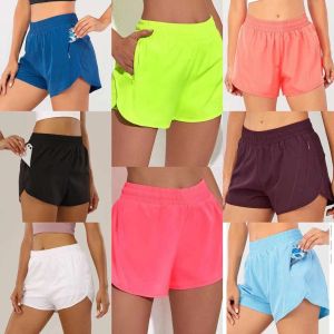 Designer-Damen-Shorts für Damen, Yoga-Outfits, Shorts mit hoher Taille, Shorts mit Reißverschlusstasche, kurze Sporthosen, taillierte Hose für Mädchen, die elastische Sportbekleidung laufen