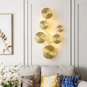 Lâmpadas de parede Sconce G4 Lâmpadas Cobre LED Lustre Gold Lotus Leaf Interior Light Vintage Retro Cabeceira Sala de estar Art Decor Home Lamp