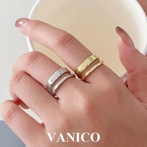 Wedding Rings Chunky Double Layer Open Ring 925 Sterling Silver Gold Plated Minimalist Simple Adjustable Polished Plain Wide Rings for Women 231214