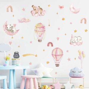 Hand paint Soft Pink Cartoon Hot Air Balloon Animals Pattern Wall Stickers Girl's Bedroom Wall Decals Baby Nursery Home Decor