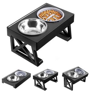 Dog Bowls Feeders Dog Double Elevated Bowls Stand 3 Adjustable Height Pet Slow Feeding Dish Bowl Medium Big Dog Elevated Food Water Feeders Table 231213