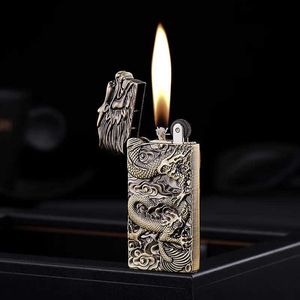 Creative Metal Dragon Cerogene Lighter Open Fire Sliphjul Flint Butane ingen gas bensin rökning Tillbehör Män gåva