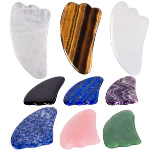 Großhandel Jade Gua Sha Gesichtsmassage-Werkzeug, natürlicher Rosenquarz, Amethyst-Stein, Guasha-Schabbrett, Heilkristall, Gesundheit, Hautpflege, Schönheitsprodukte