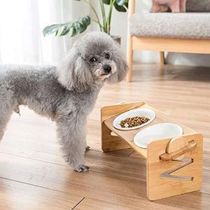 Dog Bowls Feeders Pet Dog Bowls Elevated Heights Adjustable Bamboo Food and Water Dishes Wooden Stand Puppy Pet Cat Neck Care Raise Stand Bowl 231213