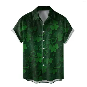Camicie casual da uomo Collo con risvolto maschile Camicia con stampa trifoglio Camicia verde manica corta Festival irlandesi Costume Abbigliamento quotidiano