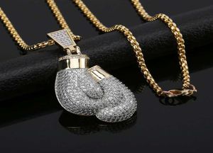 Quality Sports Boxing Gloves Pendant Necklace and Pendant Cordless Chain Golden Gold Cube Zircon Men039s Hip Hop Jewelry Gift6787662
