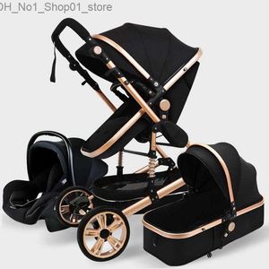 Passeggini# Passeggini# Passeggino multifunzionale 3 in 1 Passeggino di lusso portatile ad alto paesaggio Carrello pieghevole a 4 ruote Oro Born253T Q231215