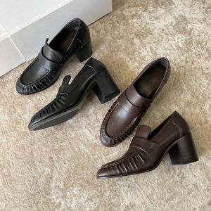 Casual Shoes Custom Super Soft Imported Calfskin Upper Fully Hand Sewn Pleated 6.5cm High Heel Loafers