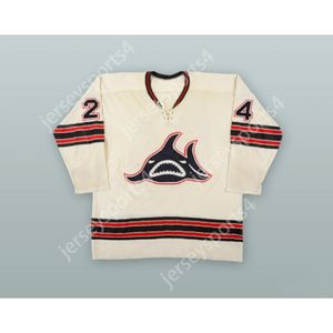 Custom 1973-74 WHA TOM SERVISS 24 LOS ANGELES SHARKS WHITE HOCKEY JERSEY NEW Top Stitched S-M-L-XL-XXL-3XL-4XL-5XL-6XL