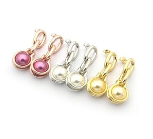 Womens Colored pearl earrings Studs Designer Jewelry for women Double chain Studs Full Brand as Wedding Christmas Gift254R4567281