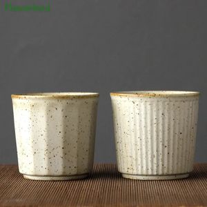 Tea Cups Coarse Pottery Cup Vertical Stripes Teaware Handmade Retro Water Japanese Handheld Office Ceramic Coffee Milk 231214