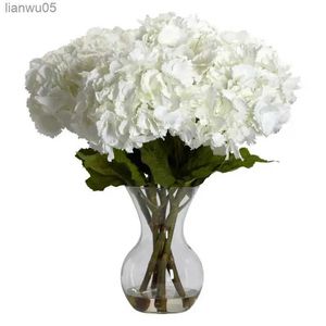 Vasi Ortensia con composizione floreale in vaso di setaL231213