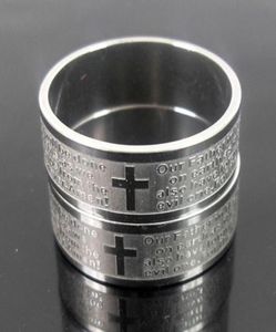 25pcs Etched Silver Mens English Lord039s prayer stainless steel Cross rings Religious Rings Men039s Gift Whole Jewelry 2114986