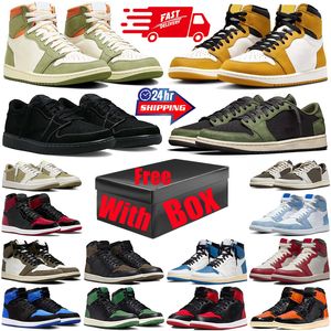 With Box jumpman 1 Olive 1s basketball shoes for mens womens Satin Bred lows Black Phantom traviss Reverse Mocha Hyper Royal high scott Sports trainers sneakers