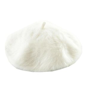 DOUBCHOW Damen Baskenmütze aus Kaninchenfell im französischen Stil, Wintermütze, warm, für Teenager und Mädchen, einfarbig, weiß, schwarz, flacher Hut 205933345