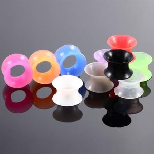 Silicone Flexible Thin Double Flared Ear Plugs Flesh Tunnel Ear Gauge Expander Stretcher Earlets Earrings Ear Piercing 6Pair mix s332W