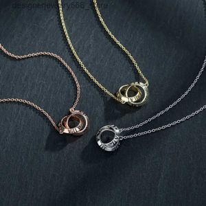 Pendant Necklaces 925 Sterling Silver Double Circle Roman Numeral Necklace Simple and Versatile Jewelry for Women's Anniversary Gift Q231214