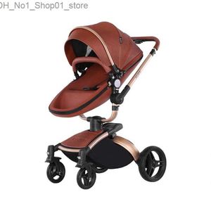 Barnvagnar# Baby Barnvagn 3 i 1 lyxig barnvagn för nyfödd vagn PU -läder Högt landskap vagnsbil 360 Roterande baby puschir shell1 Q231215