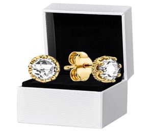 925 Sterling Silver Sparkling Crown Stud Earrings Original Box For Rose Gold Plated Pink Stone Women Girls Present Earring Set2983993