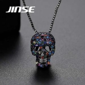 Hip Hop Colorido Crânio Pingente Cubic Zircon Esqueleto Colar Para Homens Mulheres Moda Vintage Gótico Jóias Gifts3416820