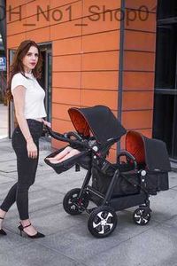 Passeggini# Twins Passeggino Born Carrozzina leggera nera Multifunzione in lega di alluminio Doppia carrozzina12224 Q231215