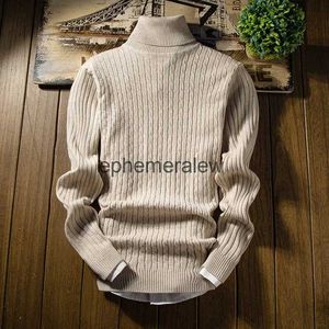 Herrtröjor Hög krage Pullover Stretch Tight Solid Color Sticked tröja Autumn och Winter Warm Slim Men's Bottoming S-2xlephemeralew