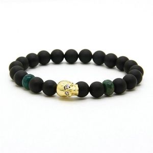 Men's Three Colors Skull Bracelets Whole 10pcs lot 8mm Matte Fire Agate Stone Beads CZ Skeleton Macrame Bracelets2457